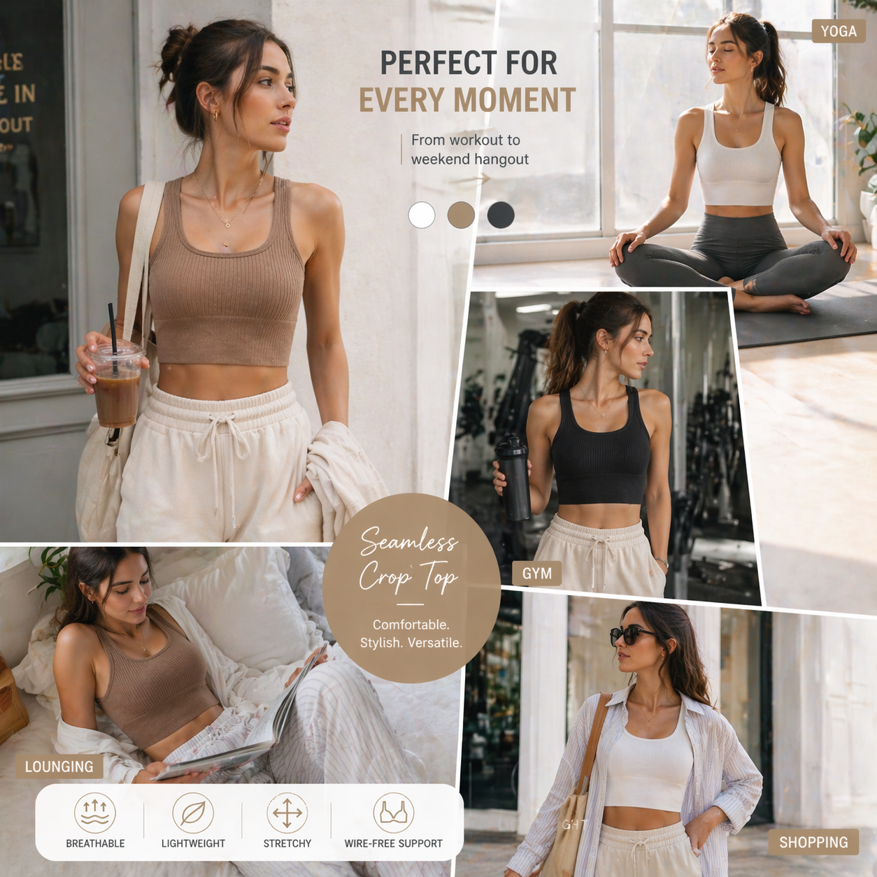 Women Seamless Ribbed Crop Top - T Shirt Bra Seamless recensione e prezzo