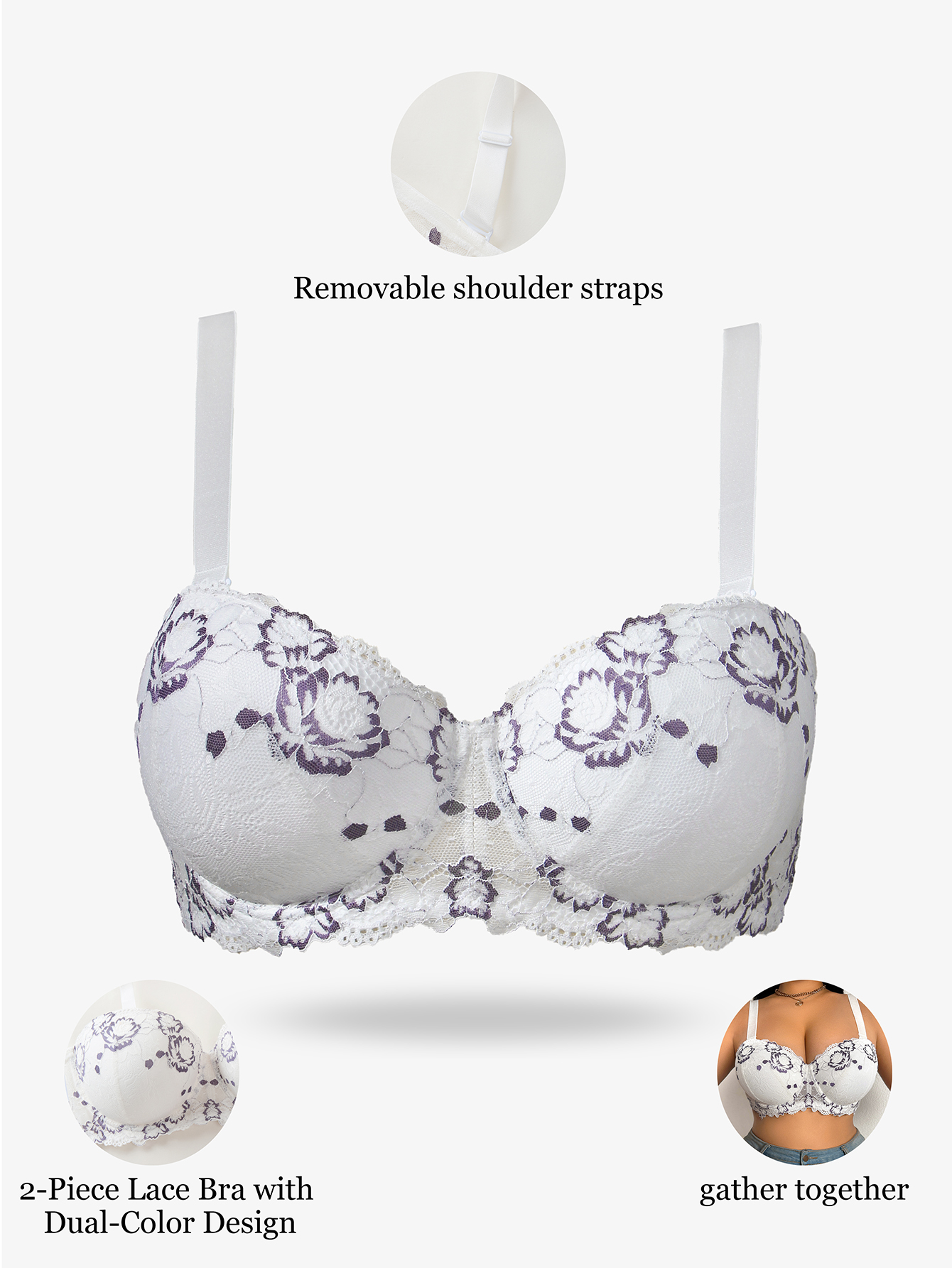 Plus Size Lace & Embroidery Wo - Underwire Bra Padded recensione e prezzo