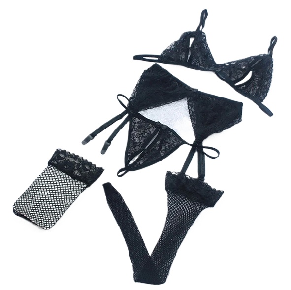 Lace Women Lingerie Set 4 Pcs  - Sheer Mesh Bra recensione e prezzo