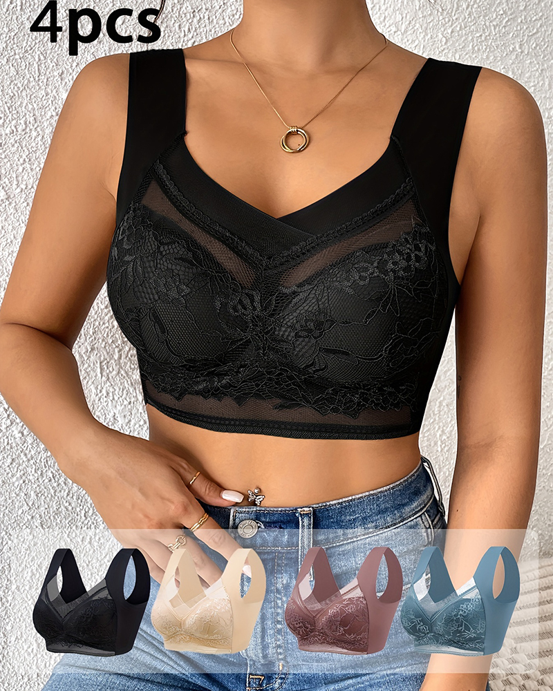 4Pcs Plus Size Women Seamless  - Sheer Bra Lace recensione e prezzo